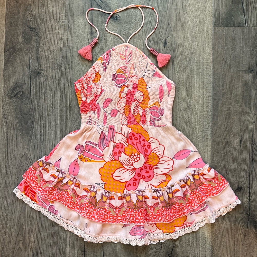 Pink & Coral Floral Halter Smocked Mini Dress - Picture 4 of 12